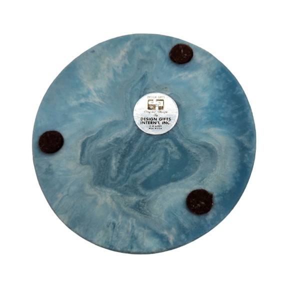 Vintage Blue Soapstone Trinket Box DESIGN GIFTS Woman's Face & a Dove Made n USA - Picture 3 of 7